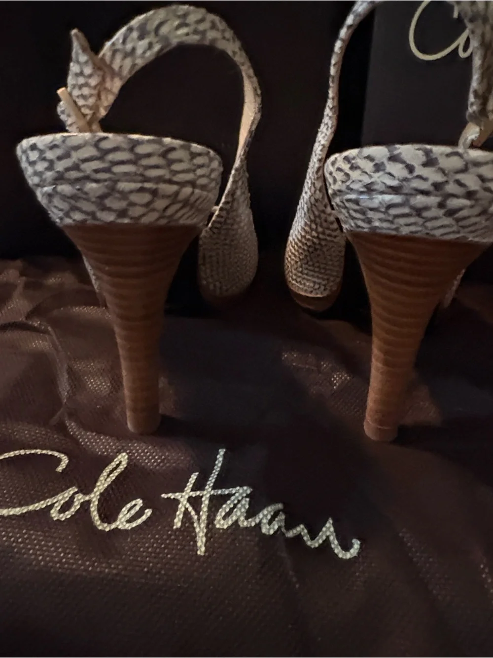 SZ 9.5 COLE HAAN SNAKESKIN SLING BACK SPIKE NIKE AIR HEEL WITH BOX